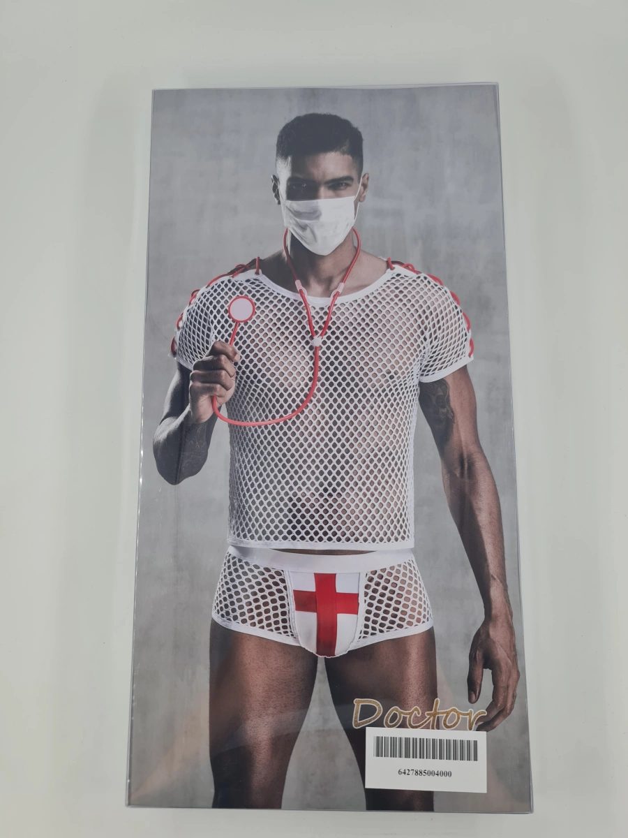 Costum Asistent Sexy 4 Piese Alb/Rosu S/L, #4, Erotic24.ro