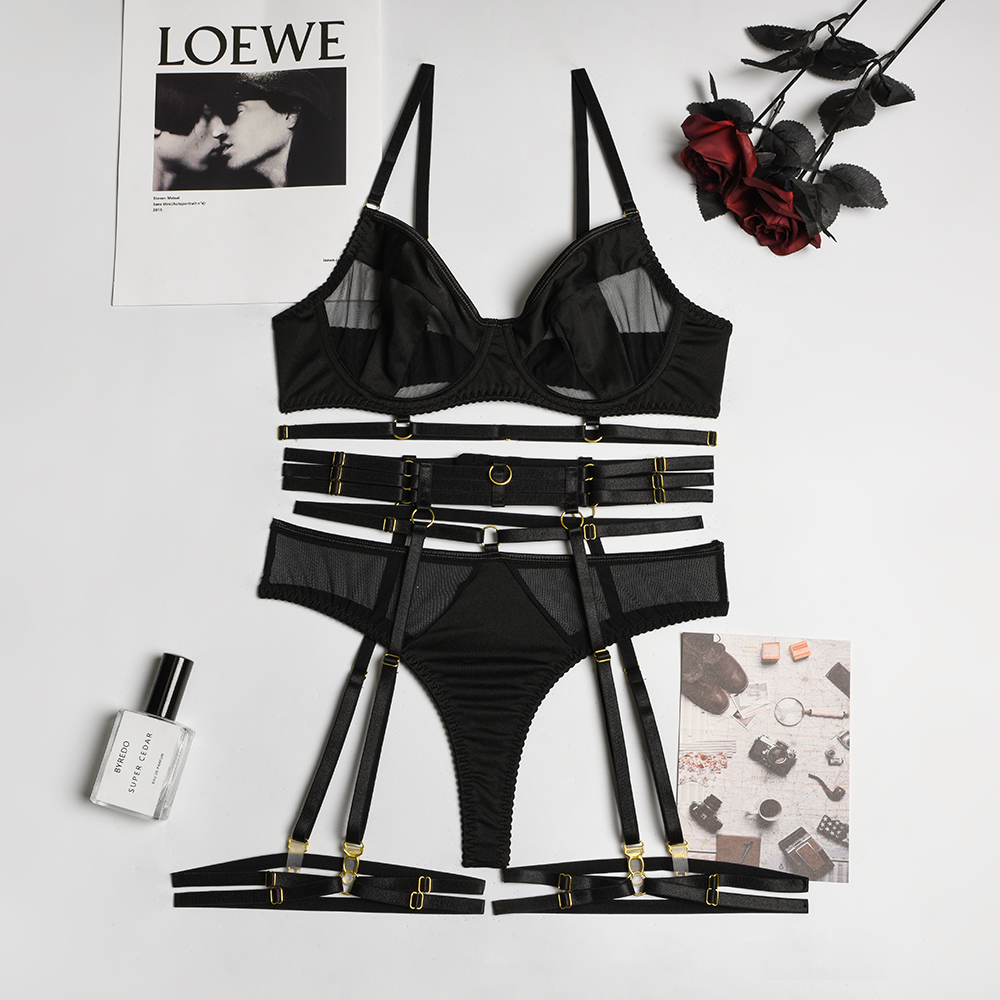 Set Lenjerie 4 Piese Skylar, Negru, L/XL, #4, Erotic24.ro