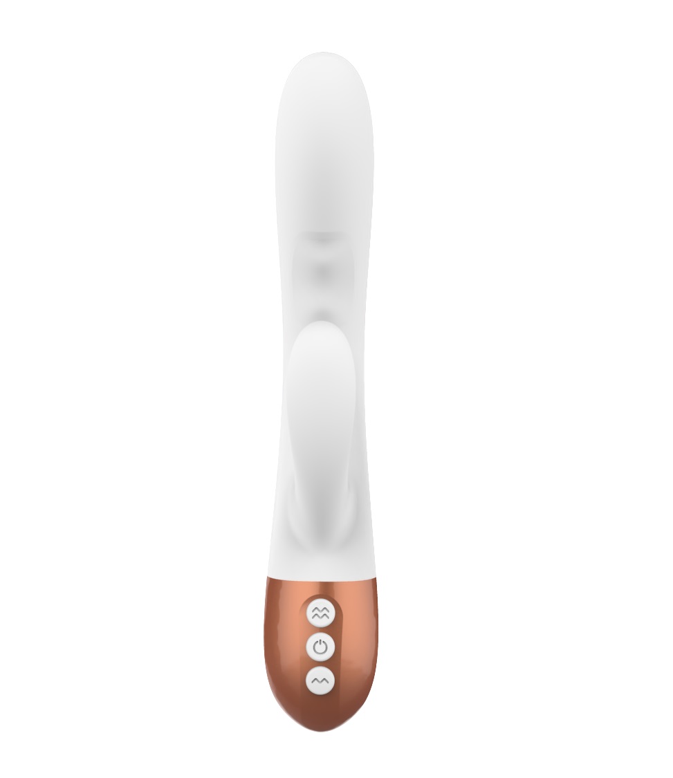 Vibrator Iepuras Snow White, 7+7 Moduri Vibratii, Functie Incalzire, Silicon, USB, Alb, 24 cm, Passion Labs, Sensation, #2, Erotic24.ro
