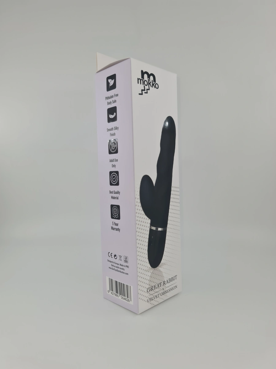 Vibrator Iepuras Great Rabbit, 10 Moduri Vibratii, Silicon, USB, Negru, 23.5 cm, Mokko Toys, Velvet Obsession, #3, Erotic24.ro
