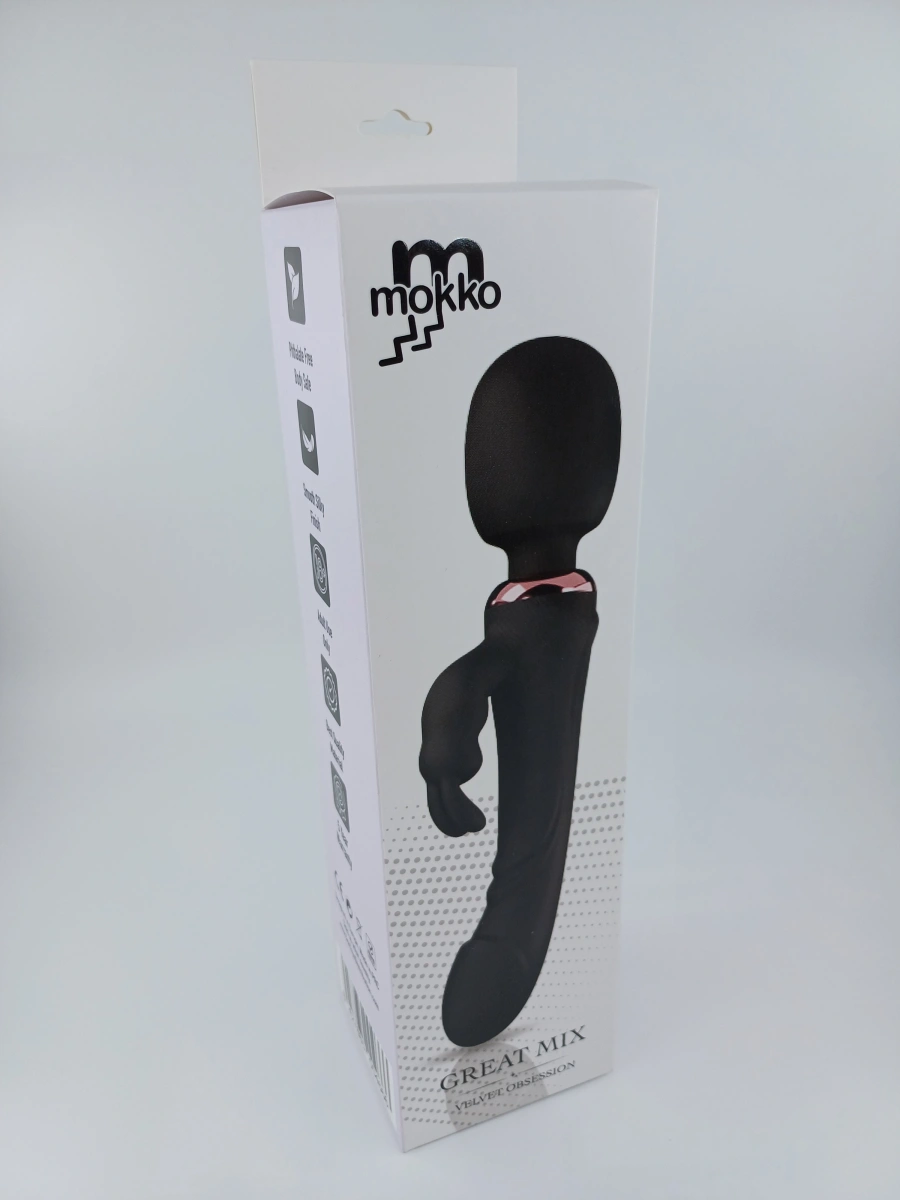Vibrator Wand&Rabbit Great Mix, 10+10 Moduri Vibratii Puternice, Silicon, USB, Negru, 24.6 cm, Mokko Toys, Velvet Obession, #3, Erotic24.ro