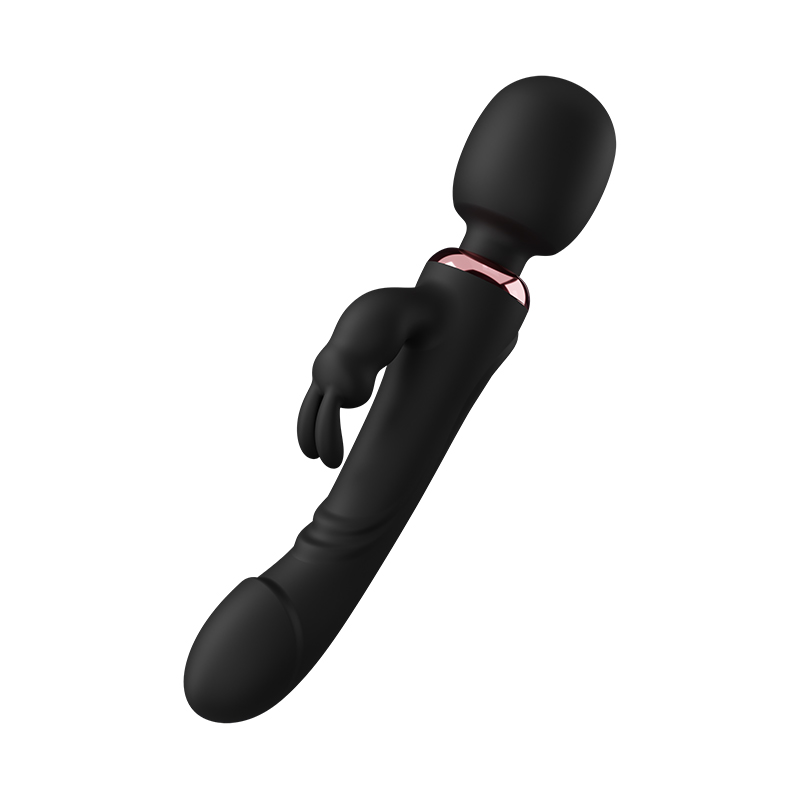 Vibrator Wand&Rabbit Great Mix, 10+10 Moduri Vibratii Puternice, Silicon, USB, Negru, 24.6 cm, Mokko Toys, Velvet Obession, #2, Erotic24.ro