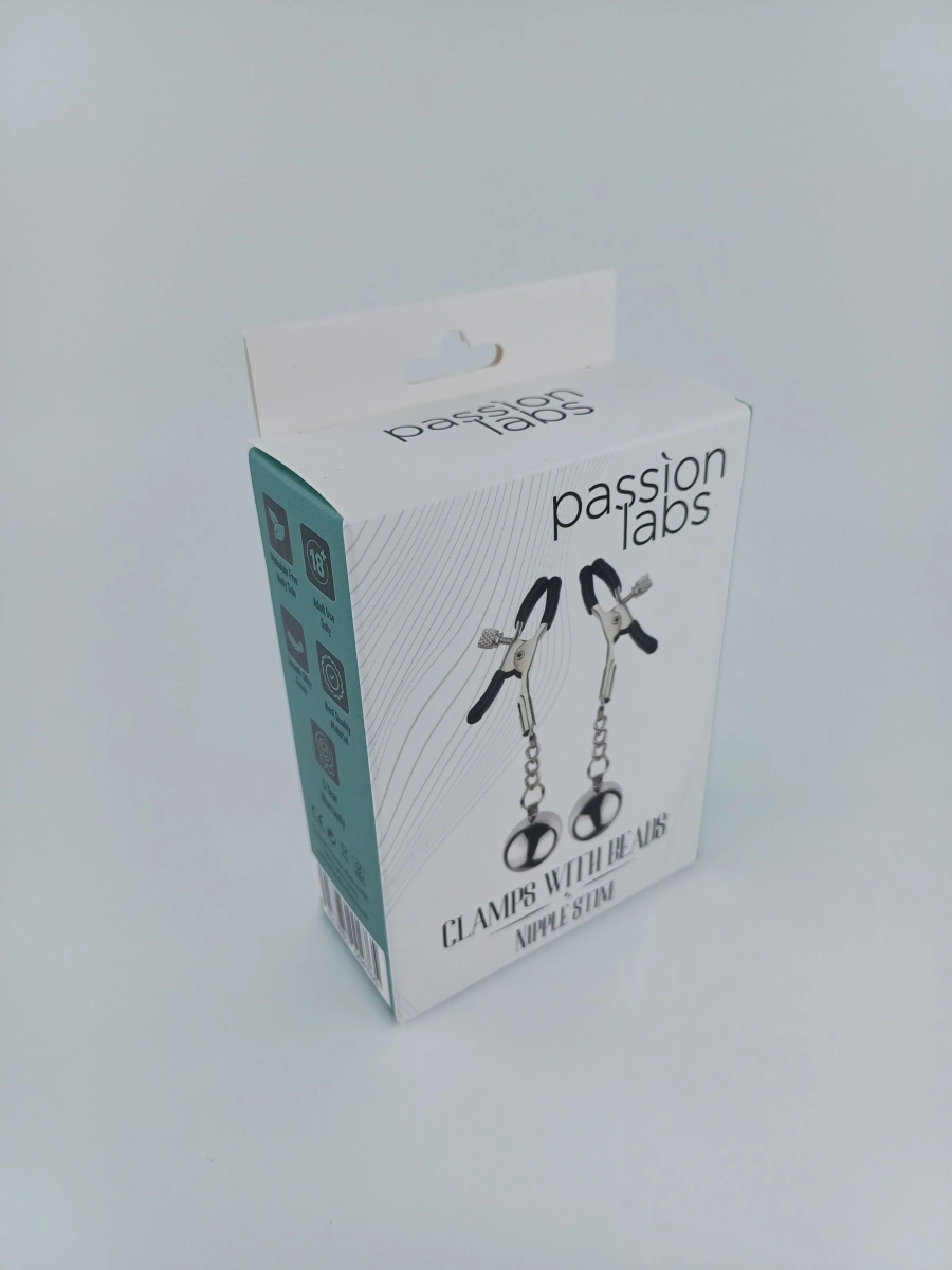 Clame Sfarcuri Clamps with Beads, Argintiu/Negru, Passion Labs, Nipple Stim, #2, Erotic24.ro