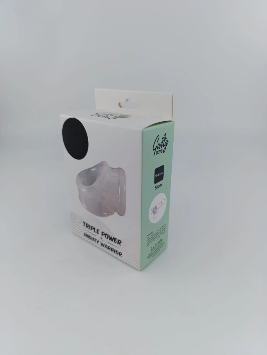 Inel Penis Triple Power, Silicon, Negru, Guilty Toys, Mighty Warrior, #4, Erotic24.ro