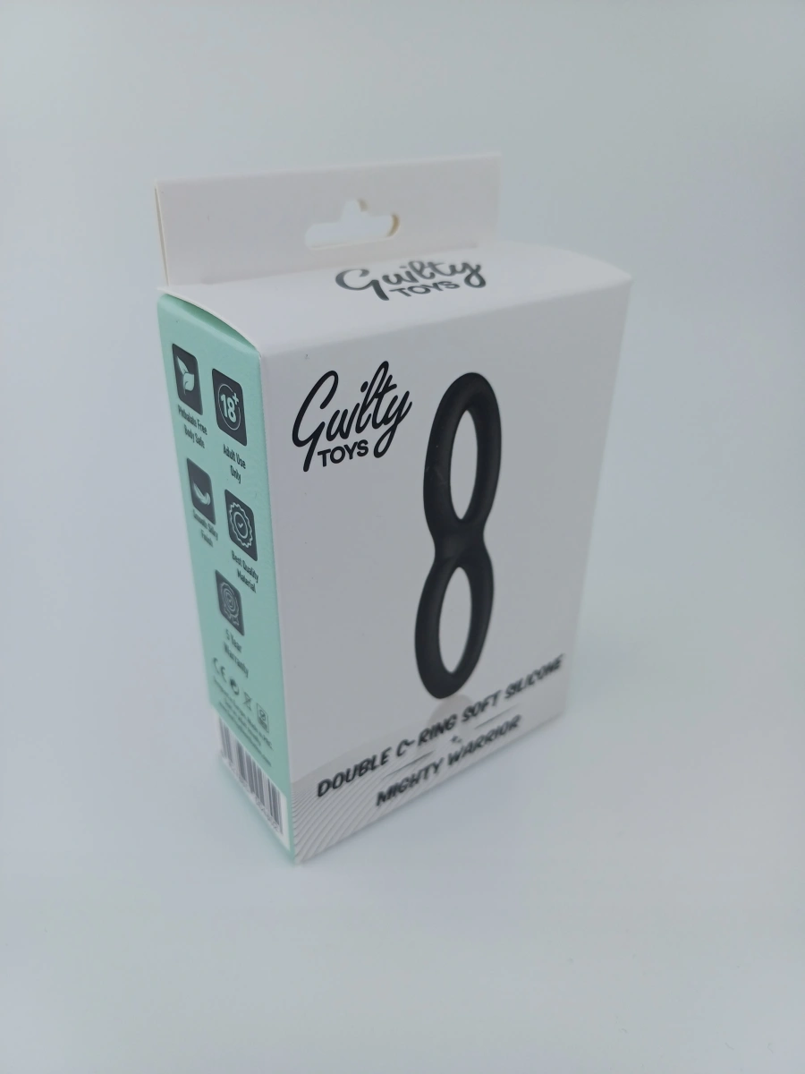 Inel Dublu Penis, Silicon Lichid, Negru, Guilty Toys, Mighty Warrior, #3, Erotic24.ro