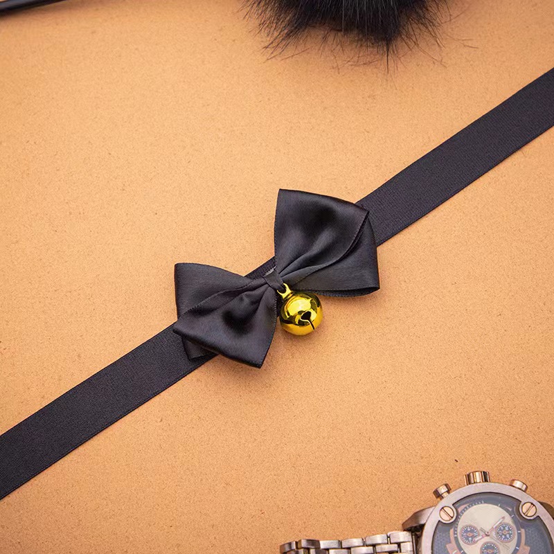 Choker cu Fundita si Clopotel, Negru, Mokko Toys, Nr. 5, Erotic24.ro