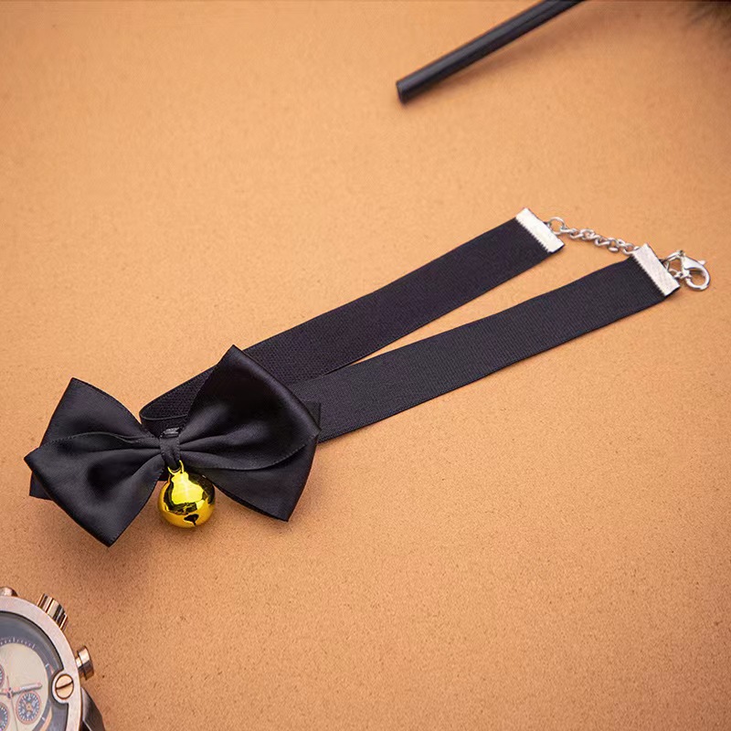 Choker cu Fundita si Clopotel, Negru, Mokko Toys, Nr. 6, Erotic24.ro