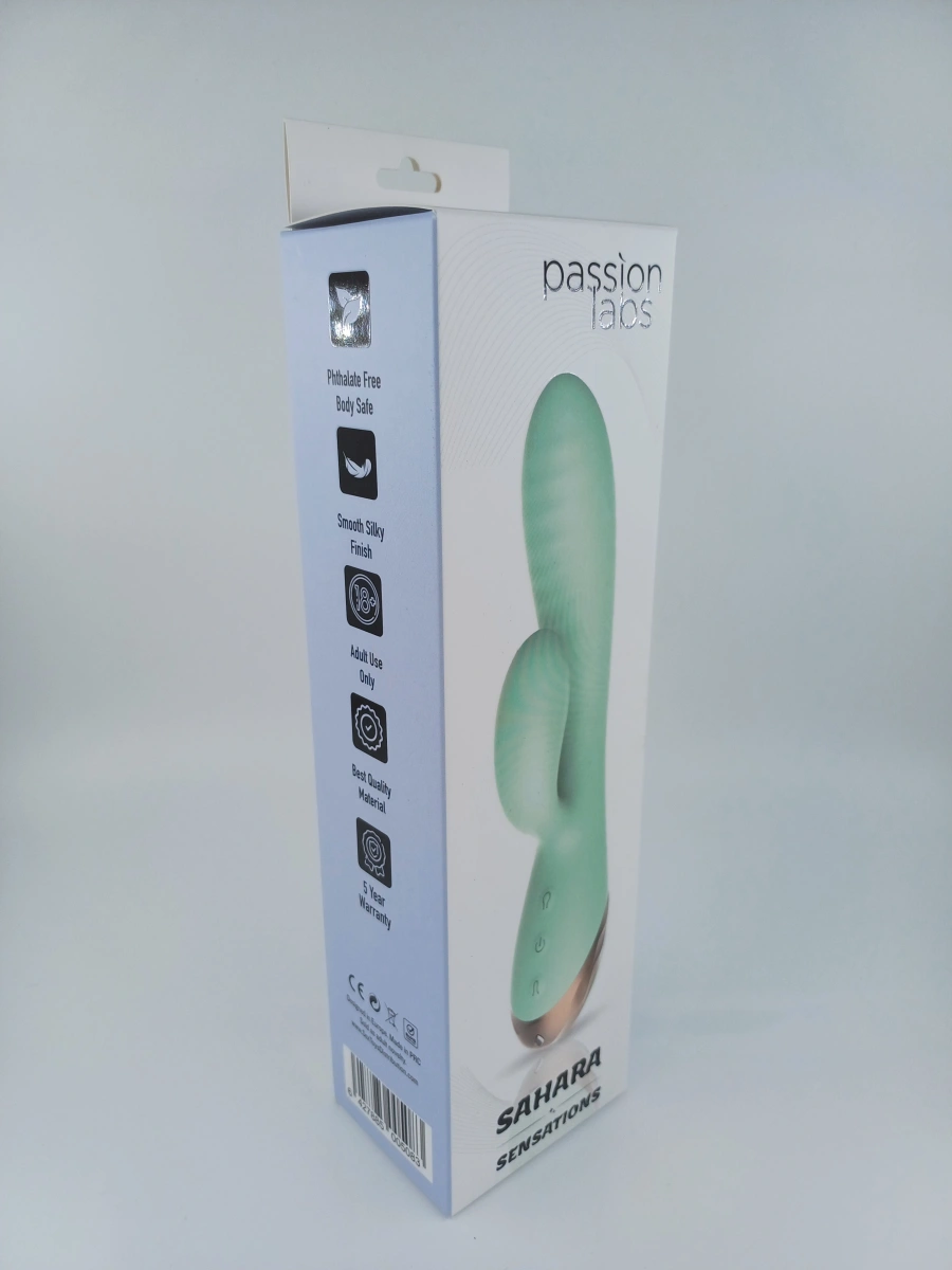 Vibrator Iepuras Inflatable Sahara, 10 Moduri Vibratii, Silicon, USB Magnetic, Verde, 19.5 cm, Passion Labs, Sensations, #6, Erotic24.ro