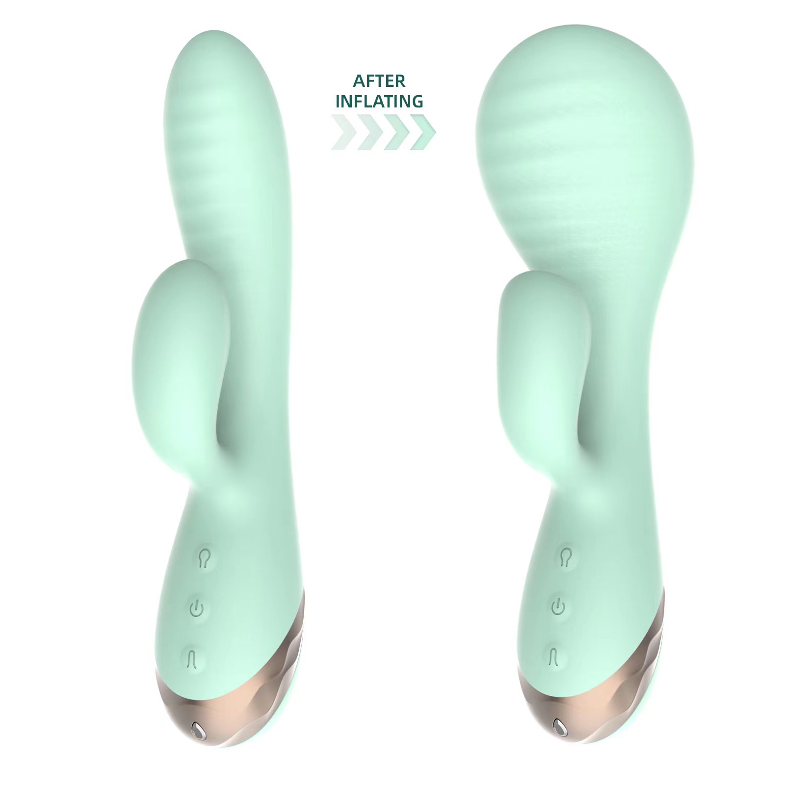 Vibrator Iepuras Inflatable Sahara, 10 Moduri Vibratii, Silicon, USB Magnetic, Verde, 19.5 cm, Passion Labs, Sensations, #5, Erotic24.ro