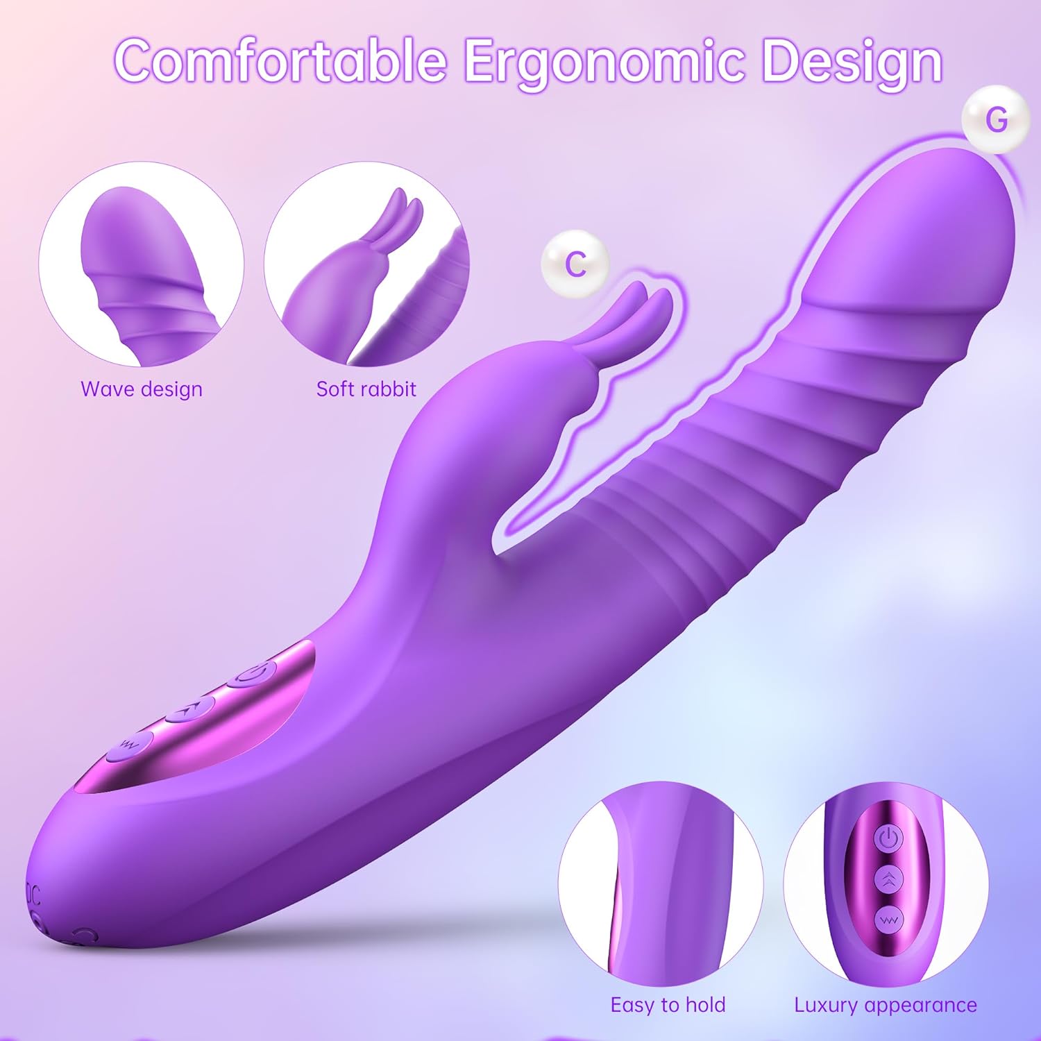 Vibrator Iepuras Samira Vibrating&Rotating&Thrusting&Heating, Silicon, USB, Mov, 24.5 cm, Passion Labs, Sensations, #2, Erotic24.ro
