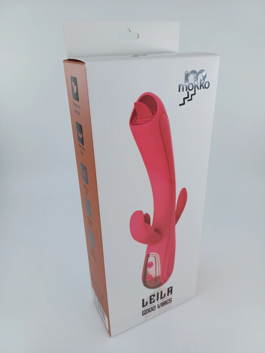 Vibrator Iepuras Leila, Vibrating&Licking, Silicon, USB, Roz, 22 cm, Mokko Toys, Good Vibes, #9, Erotic24.ro