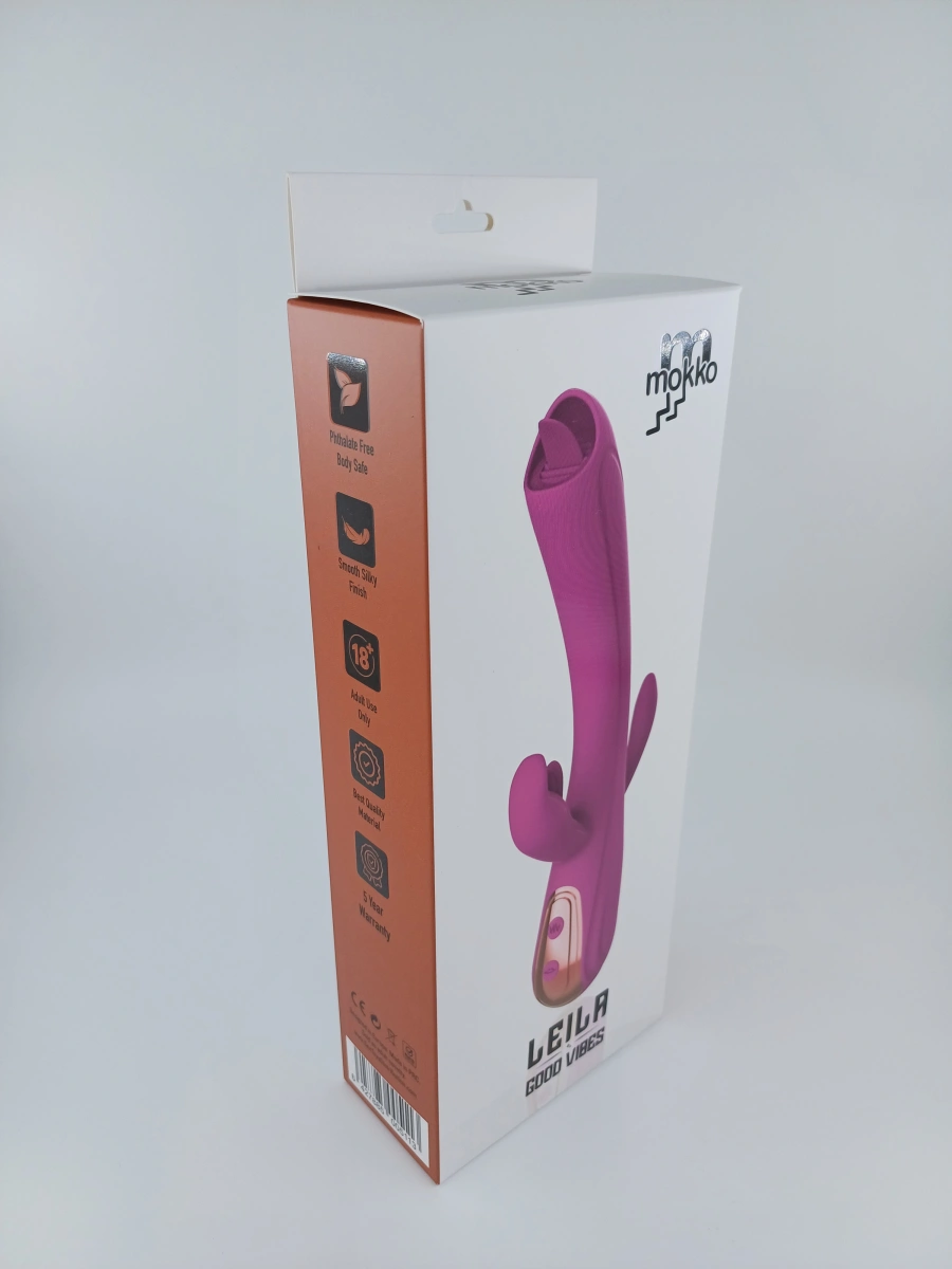 Vibrator Iepuras Leila, Vibrating&Licking, Silicon, USB, Mov, 22 cm, Mokko Toys, Good Vibes, #9, Erotic24.ro
