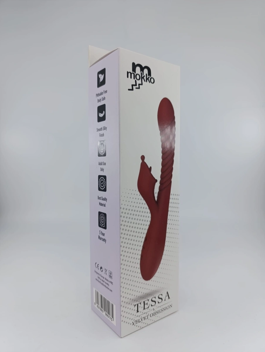 Vibrator Iepuras Tessa, 10 Moduri Vibratii, Silicon, USB, Rosu, 21.8 cm, Mokko Toys, Velvet Obsession, #5, Erotic24.ro