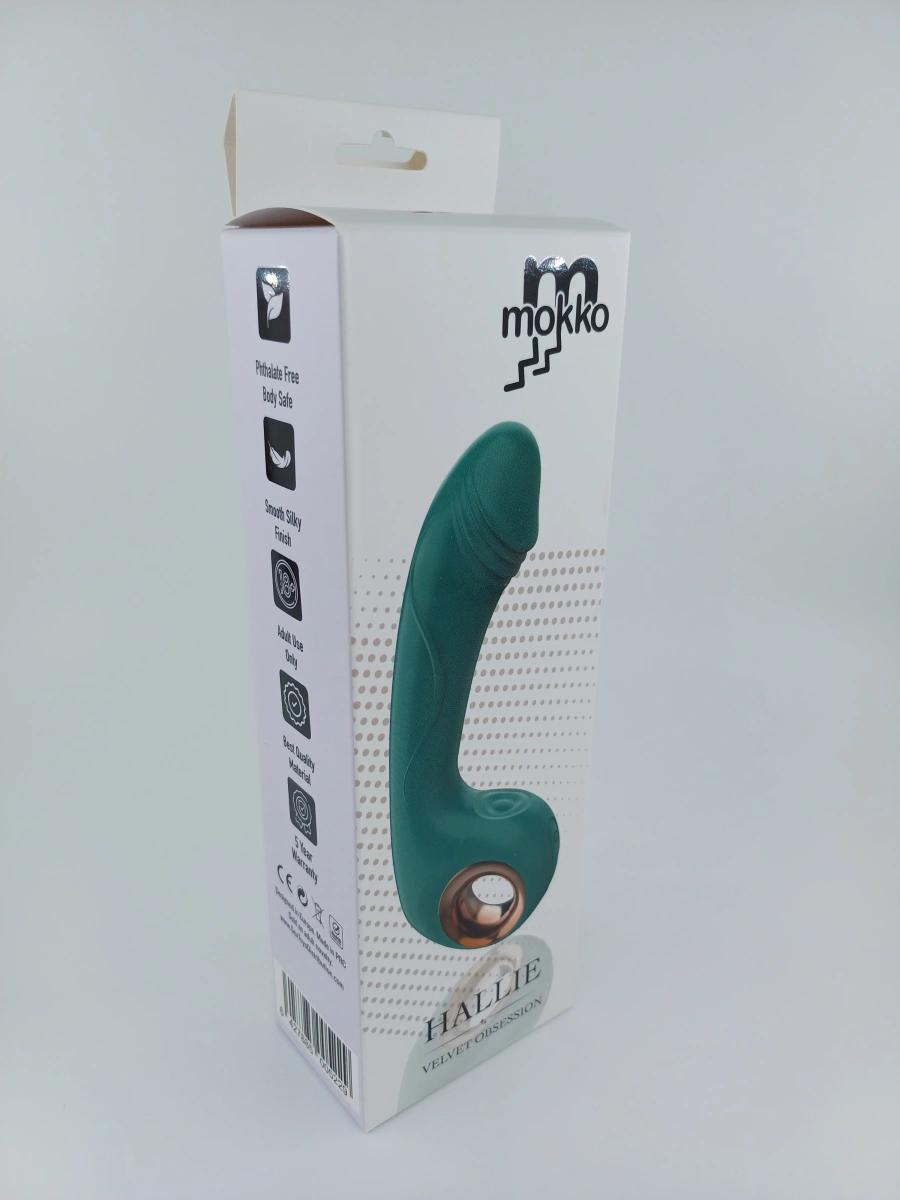 Vibrator Punctul G Hallie, 10+8 Moduri Stimulatoare, Silicon, USB Magnetic, Verde, 17 cm, Mokko Toys, Velvet Obsession, #2, Erotic24.ro