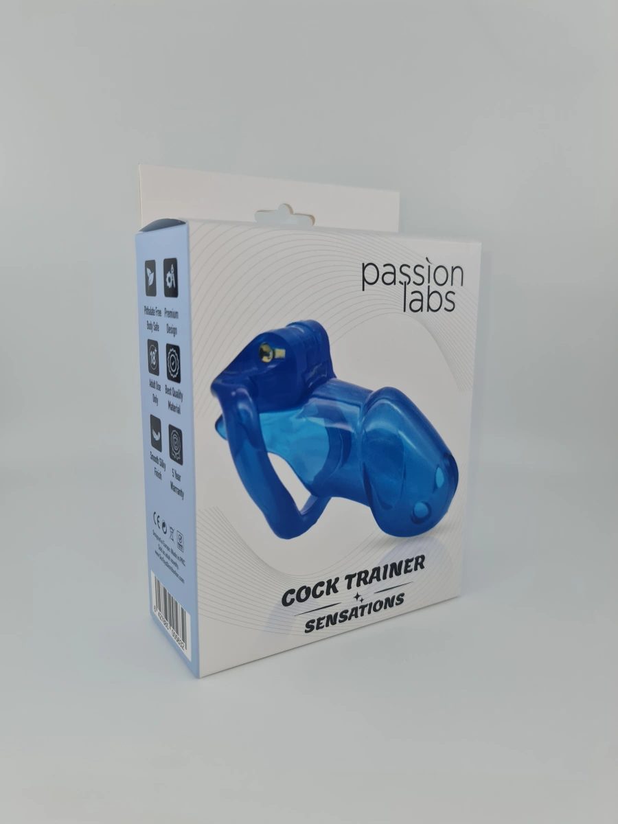 Cusca de Castitate Cock Trainer Hard Plastic Albastru Passion Labs, #2, Erotic24.ro