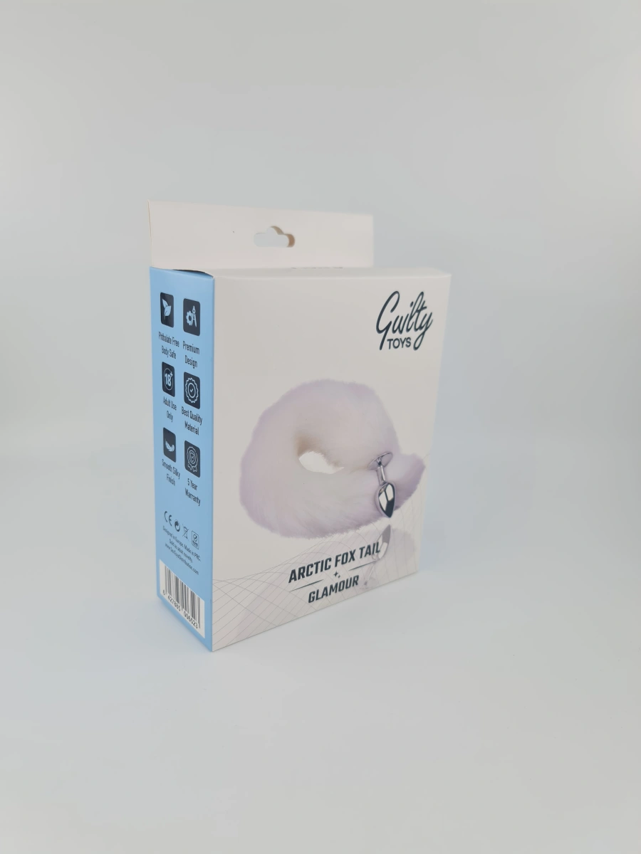 Dop Anal Small cu Coada Arctic Fox Tail, Argintiu/Alb, Guilty Toys, Glamour, #2, Erotic24.ro