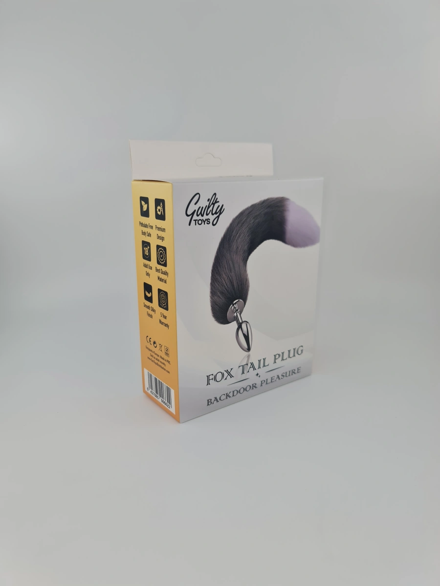 Dop Anal cu Coada Fox Tail, Small, Gri/Alb, Guilty Toys, Backdoor Pleasure, #3, Erotic24.ro