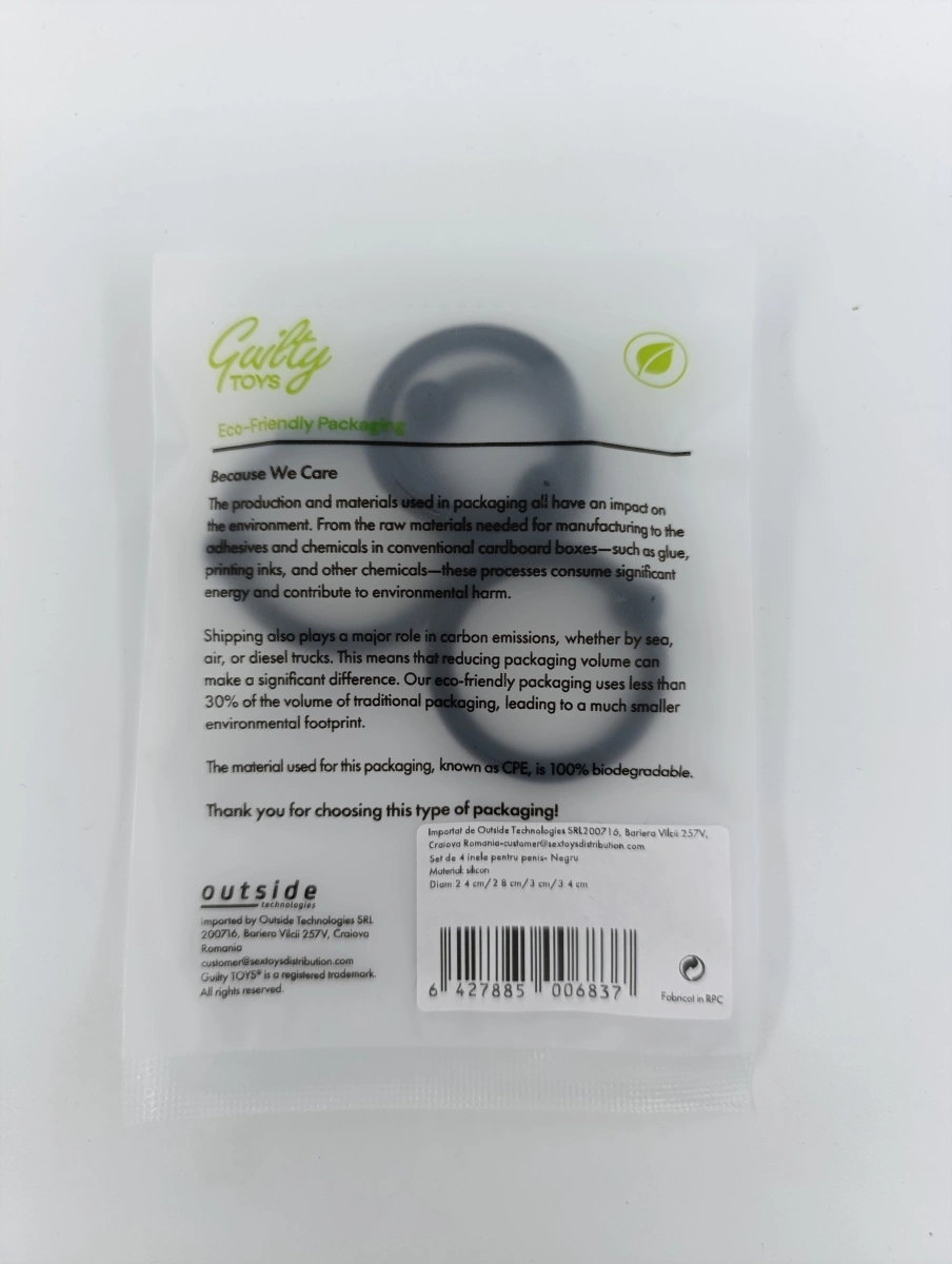 Set 4 Inele Erectie Quattro, Silicon, Negru, Guilty Toys, #2, Erotic24.ro