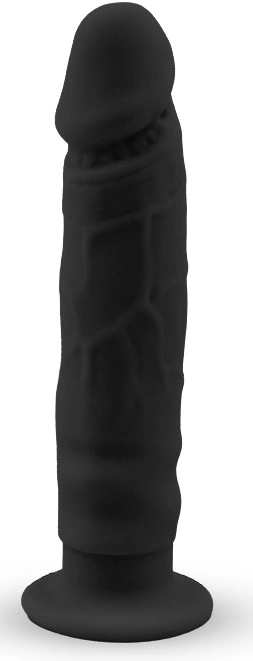 Mini Dildo Real Thing cu Ventuza, Silicon, Negru, 14 cm, Mokko Toys