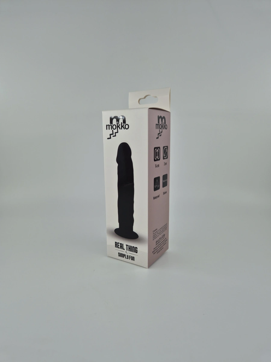 Mini Dildo Real Thing cu Ventuza, Silicon, Negru, 14 cm, Mokko Toys, Nr. 2, Erotic24.ro