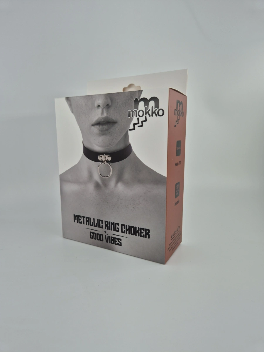 Zgarda Metallic Ring Choker, Negru, Mokko Toys, Nr. 6, Erotic24.ro