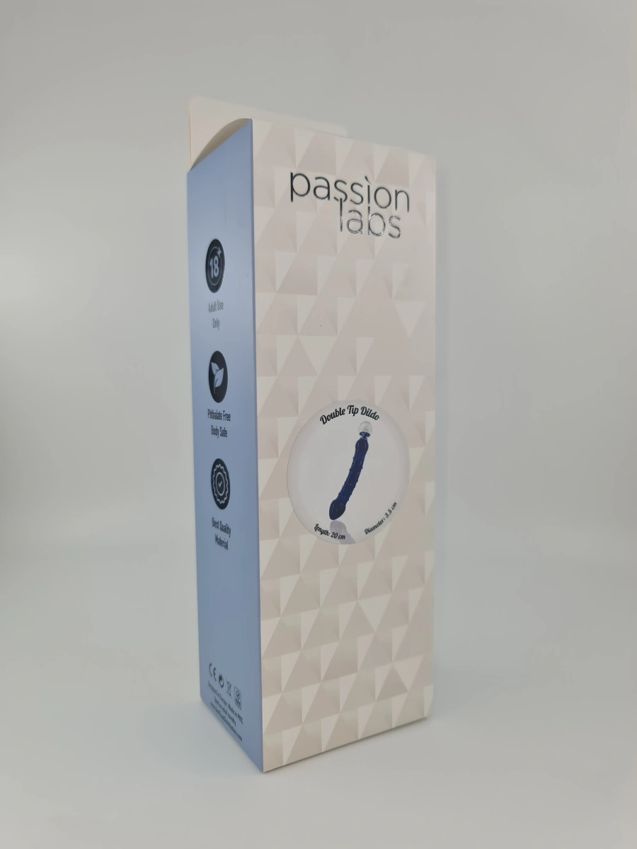 Dildo Flower Double Tip, Sticla Premium, Albastru, 20 cm, Passion Labs, Nr. 2, Erotic24.ro