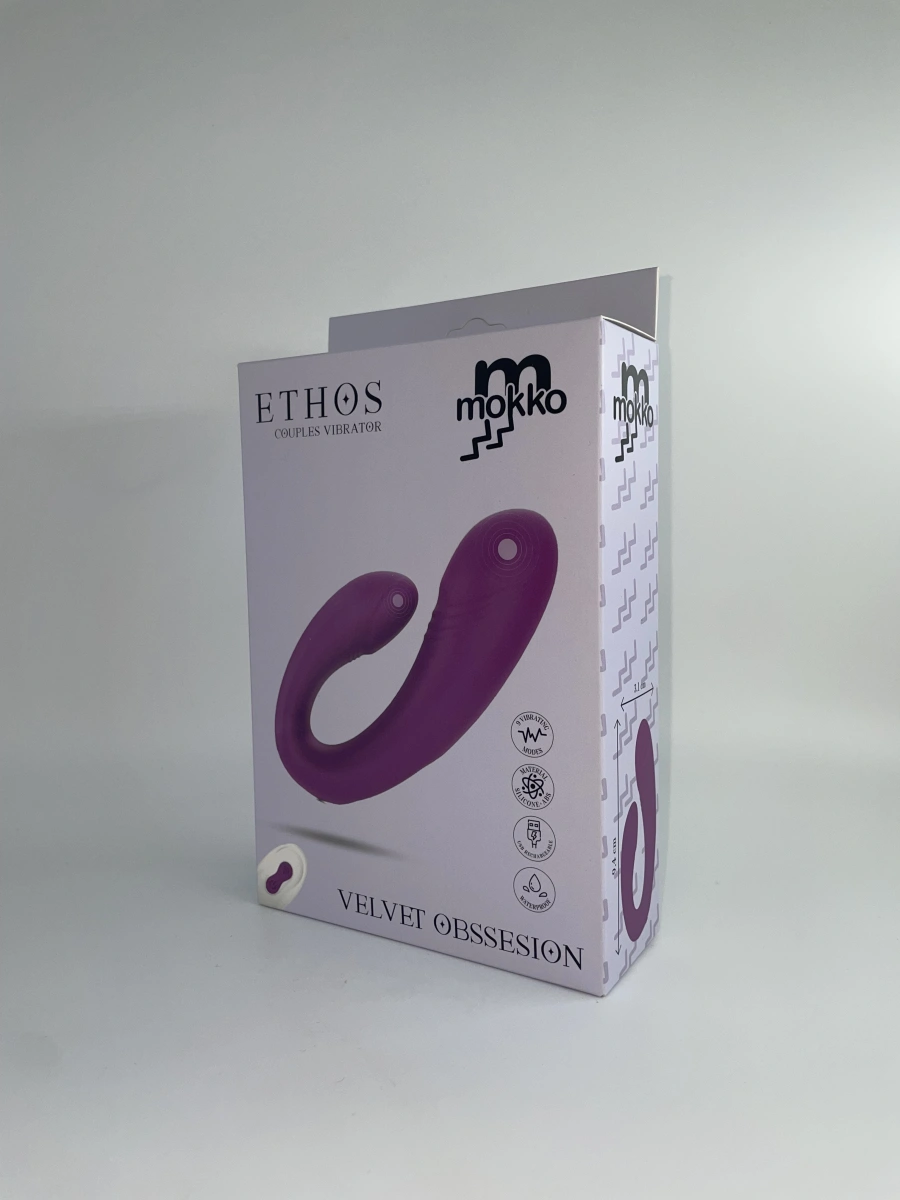Vibrator Cuplu Ethos, 9 Moduri Vibratii, Remote Control, Silicon, USB Magnetic, Mov, Mokko Toys, Velvet Obsession, #6, Erotic24.ro