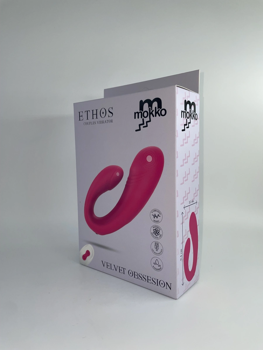 Vibrator Cuplu Ethos, 9 Moduri Vibratii, Remote Control, Silicon, USB Magnetic, Roz, Mokko Toys, Velvet Obsession, #8, Erotic24.ro