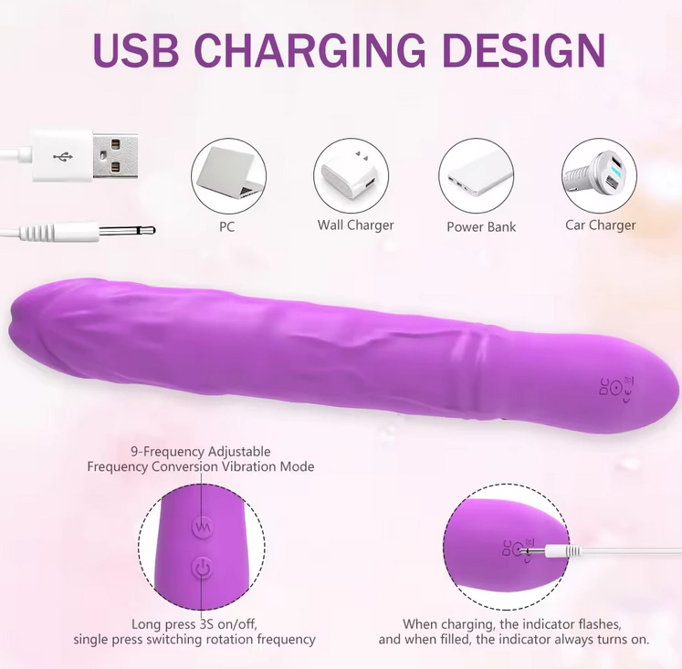 Vibrator Eden Rotating Vibrator, 9 Moduri Vibratii & 9 Moduri Rotatii, Silicon, USB, Mov, 22.7 cm, Mokko Toys, Velvet Obsession, #4, Erotic24.ro