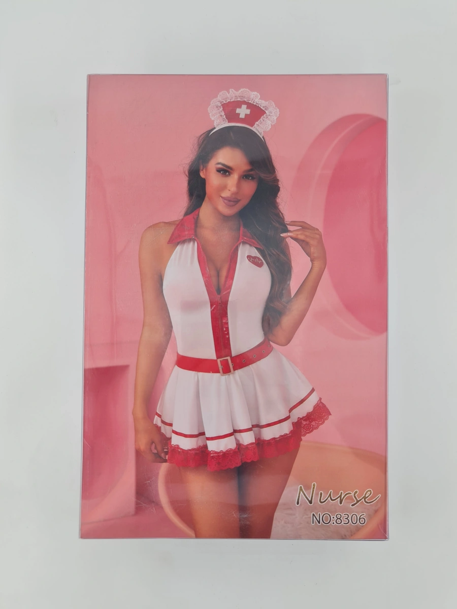 Costumatie Sexy Sensual Nurse, 4 Piese, Alb/Rosu, S/M, #5, Erotic24.ro