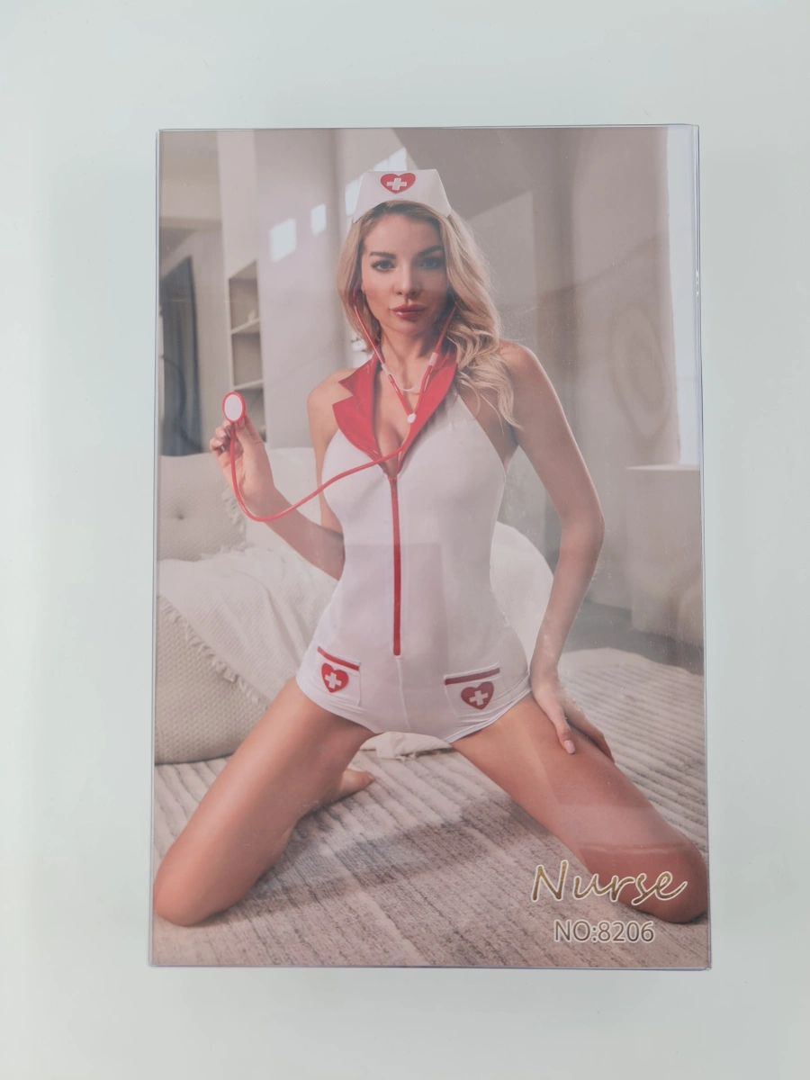 Costumatie Sexy Hottie Nurse, 3 Piese, Alb/Rosu, S/M, #5, Erotic24.ro