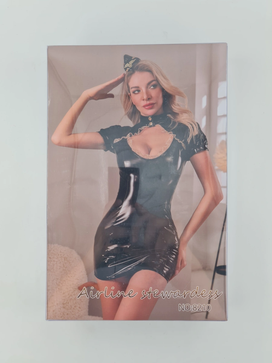 Costumatie Naughty Stewardess, 3 Piese, Wetlook, Negru, S/M, #5, Erotic24.ro