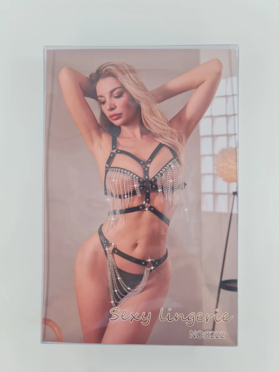 Set Harness Bold Chains, 3 Piese, Negru, S-L, Nr. 5, Erotic24.ro