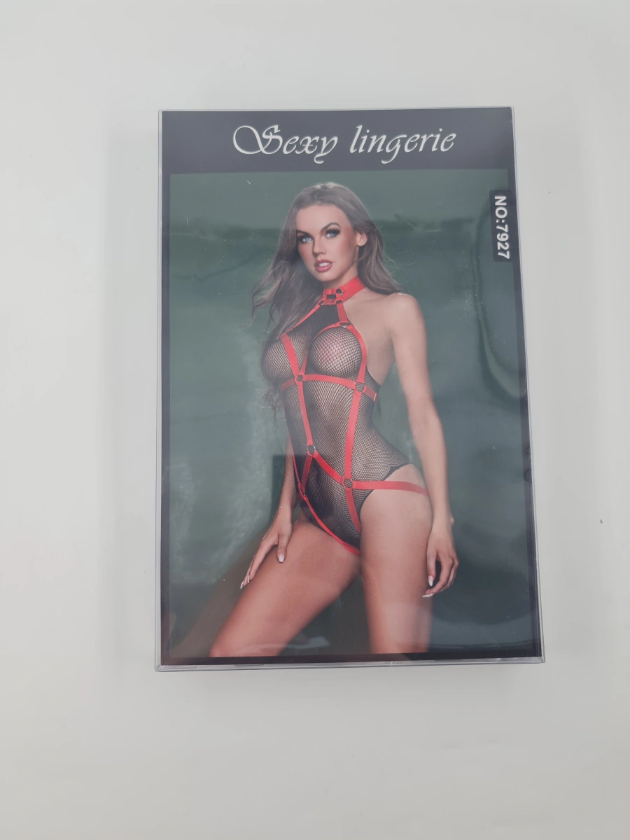 Body Harness Look, Negru/Rosu, S/M, Nr. 4, Erotic24.ro