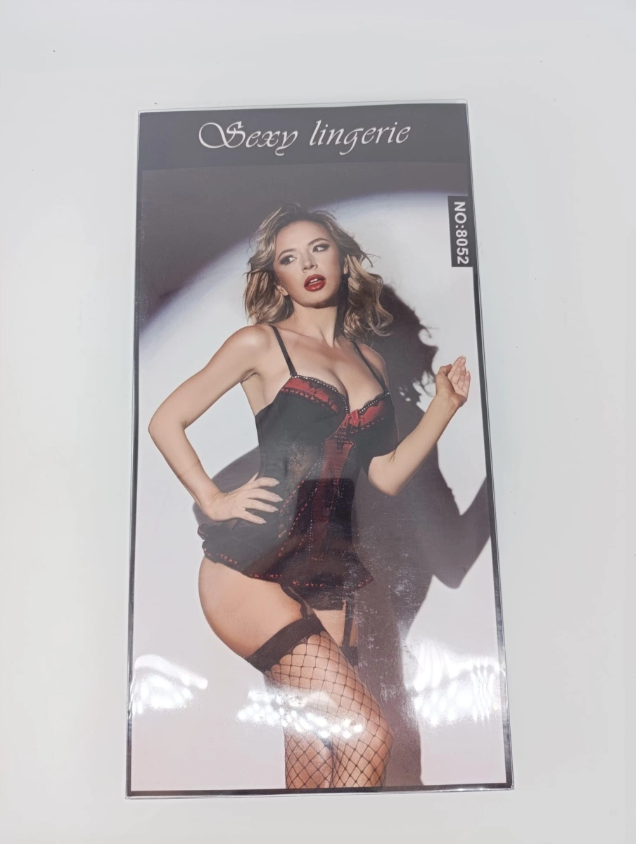 Set Lenjerie 3 Piese Alexis, Negru/Rosu, S/M, #4, Erotic24.ro