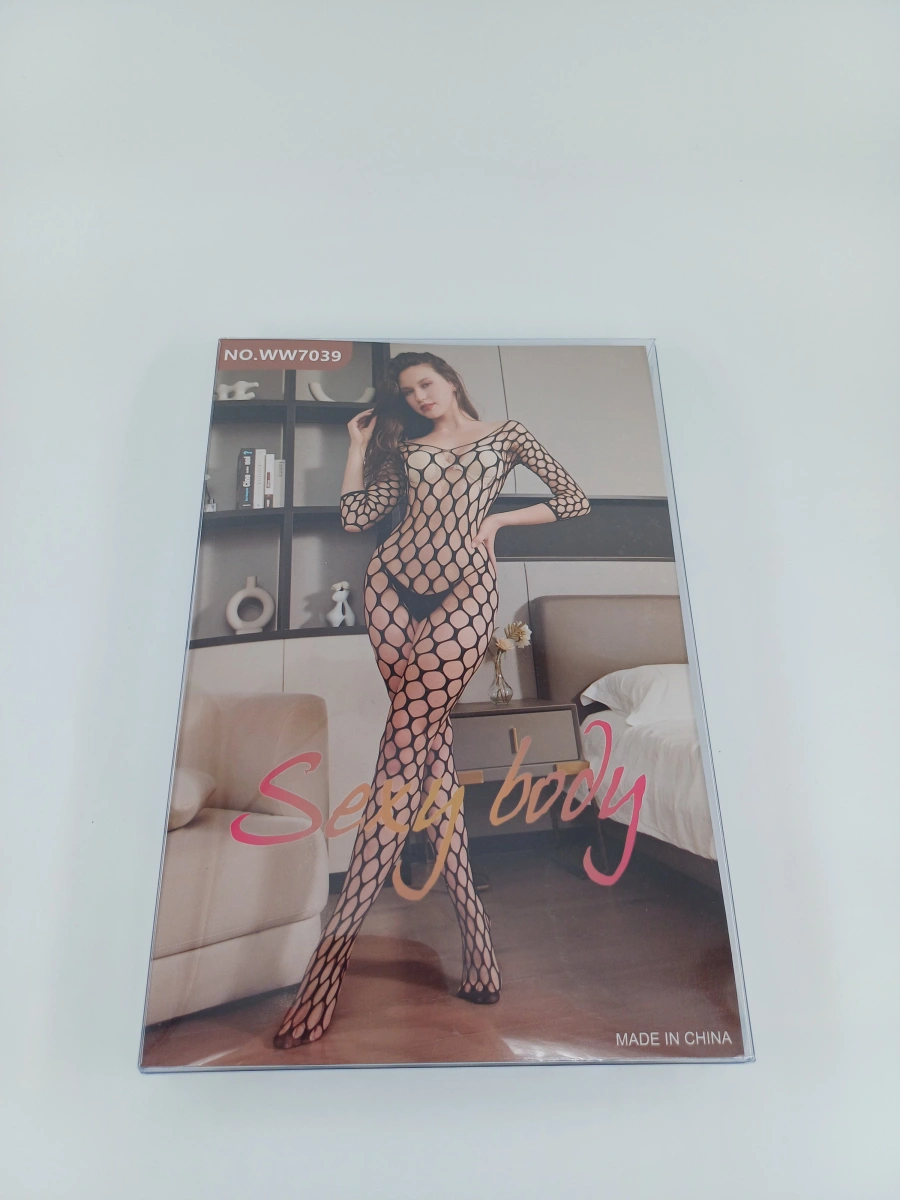 Bodystocking din Plasa Fishnet cu Ochiuri Largi, Negru, S-L, #5, Erotic24.ro