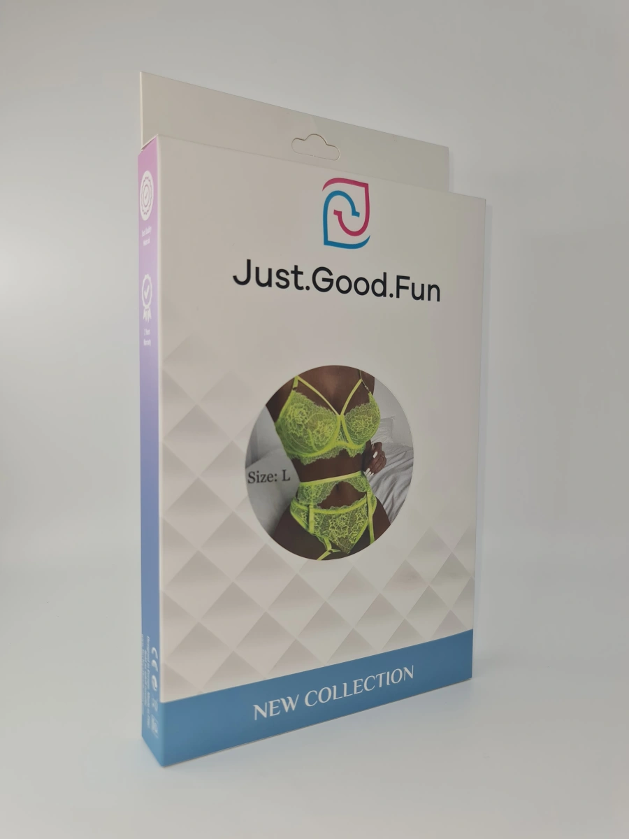 Set Lenjerie 3 Piese, Verde Neon, L, JGF Lingerie, #3, Erotic24.ro