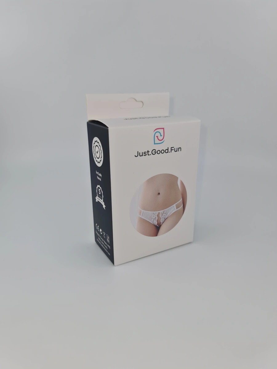 Bikini Crotchless cu Benzi Laterale, Alb, S/M, JGF Lingerie, Nr. 2, Erotic24.ro