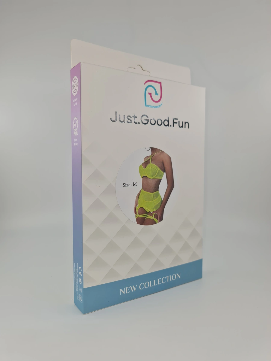 Set 4 Piese Lenjerie Plasa Translucida, Verde Neon, M, JGF Lingerie, #2, Erotic24.ro