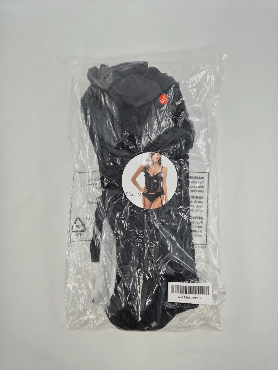 Corset si Bikini Shiny Touch, Wetlook & Lace, Negru, M, #3, Erotic24.ro