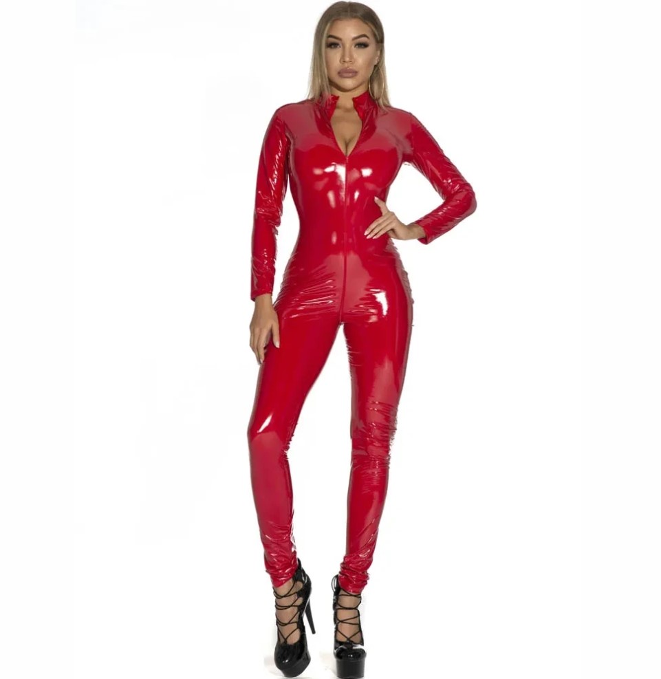 Catsuit Overall Secret, Wetlook, Rosu, M, JGF Lingerie