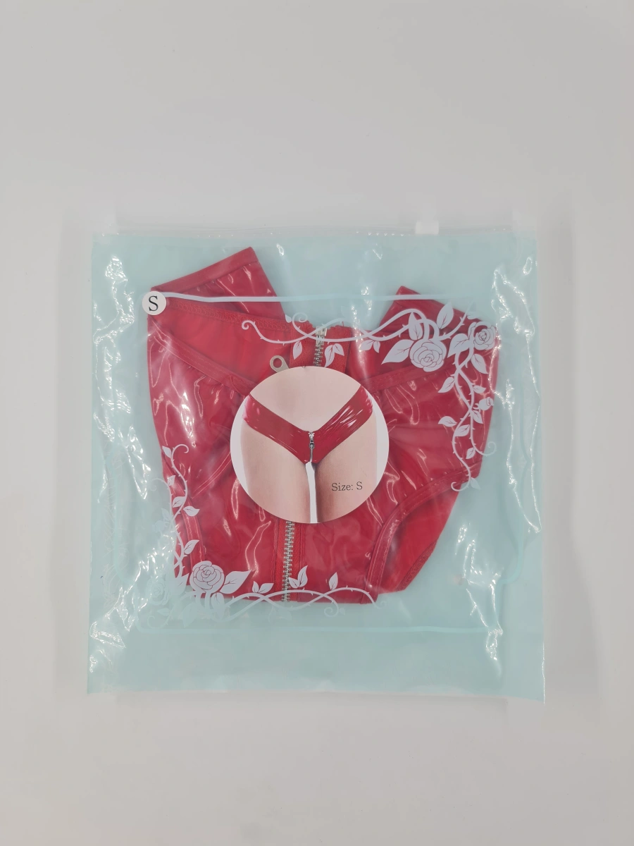 Bikini cu Fermoar Strip Me, Wetlook, Rosu, S, #2, Erotic24.ro