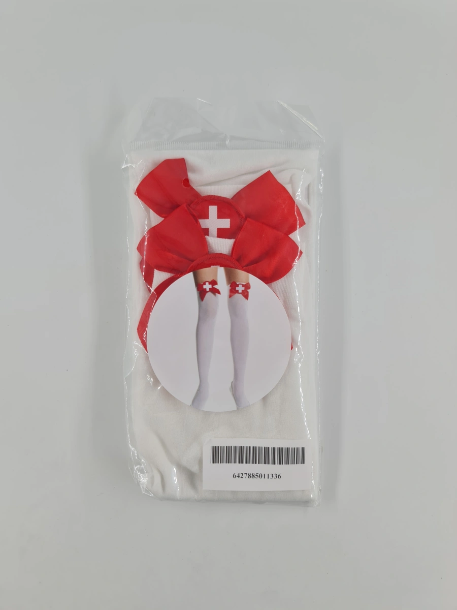 Ciorapi cu Fundite Sexy Nurse, Alb/Rosu, S, #2, Erotic24.ro