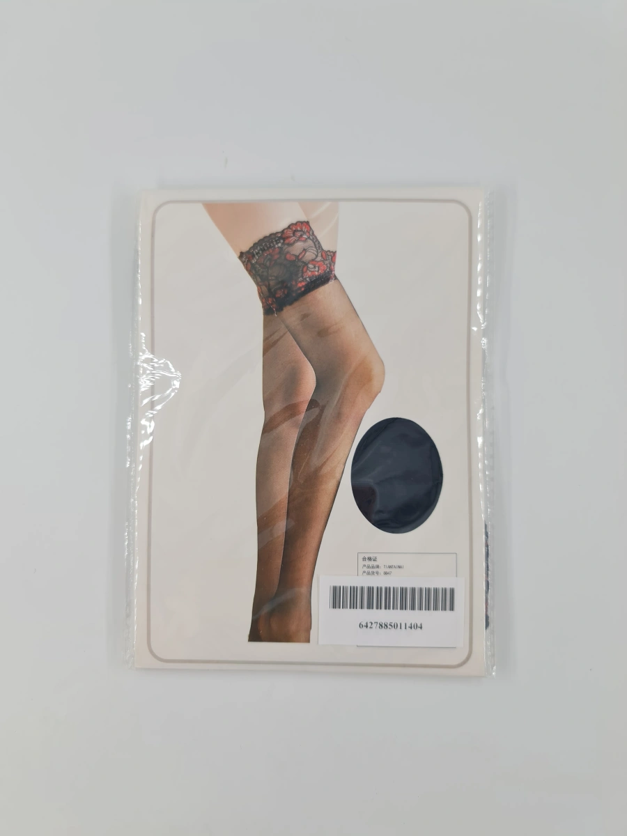 Ciorapi cu Banda Florala, Negru/Rosu, S-L, #3, Erotic24.ro