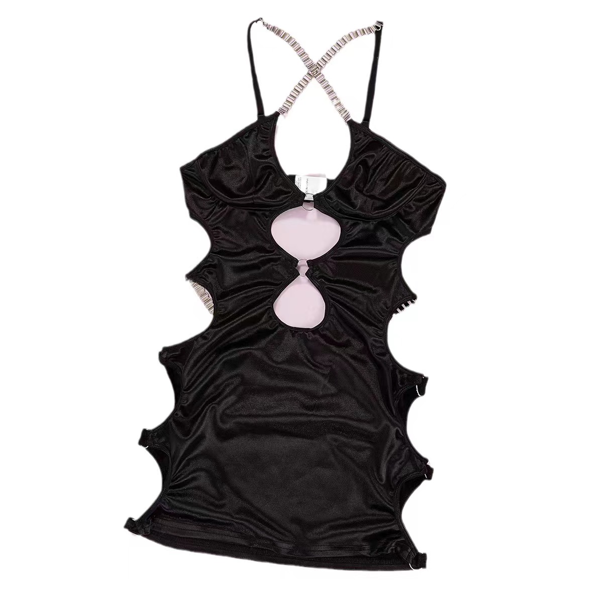 Rochie cu Decupaje si Lanturi Gorgeous, Negru, M, #6, Erotic24.ro