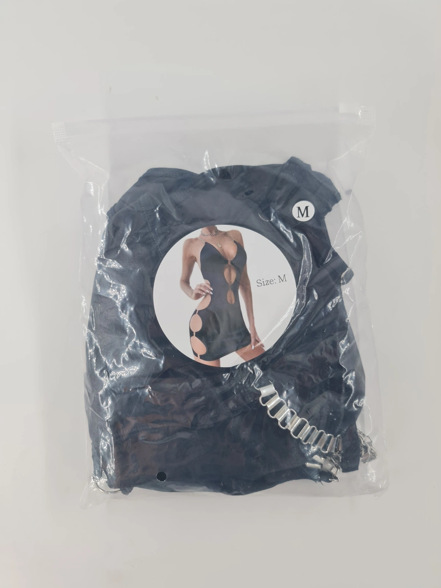 Rochie cu Decupaje si Lanturi Gorgeous, Negru, M, #7, Erotic24.ro