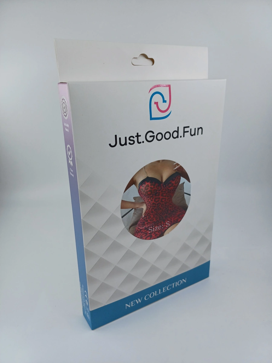 Rochie Mini si Bikini Animal Print, Rosu/Negru, S, JGF Lingerie, #4, Erotic24.ro