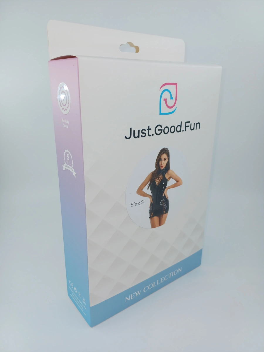 Rochie Mini cu Snururi si Fermoar Dubla Deschidere, Wetlook, Negru, S, JGF Lingerie, #6, Erotic24.ro