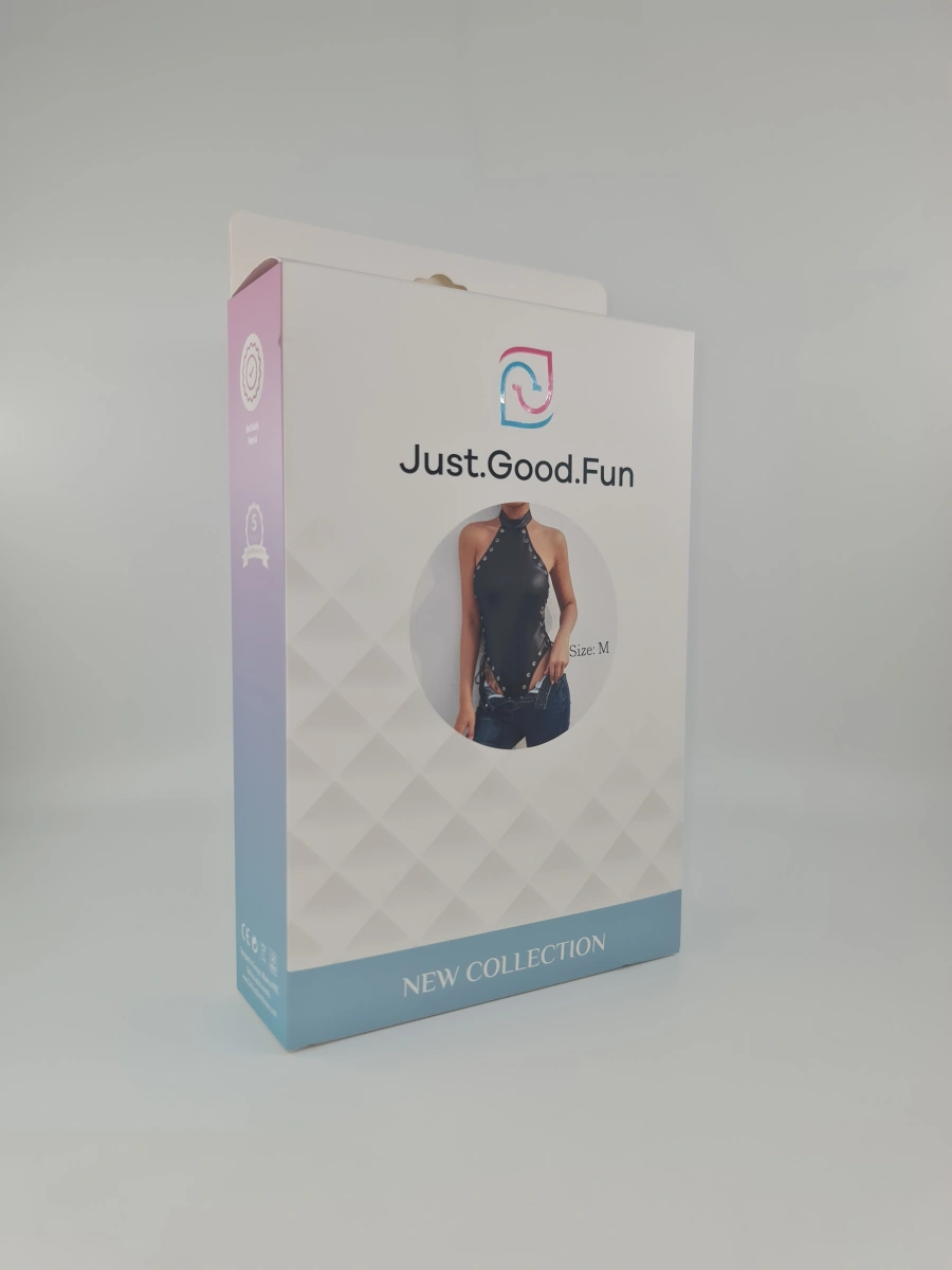 Body Sexy cu Snururi, Wetlook Lucios, Negru, M, JGF Lingerie, #5, Erotic24.ro