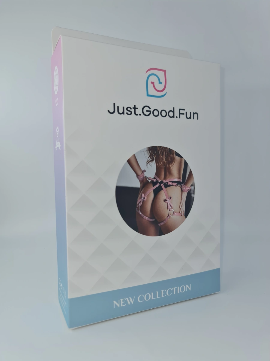 Sistem Harness Restricted Bow with Cuffs, Roz, Piele Ecologica OS, JGF Lingerie, #2, Erotic24.ro